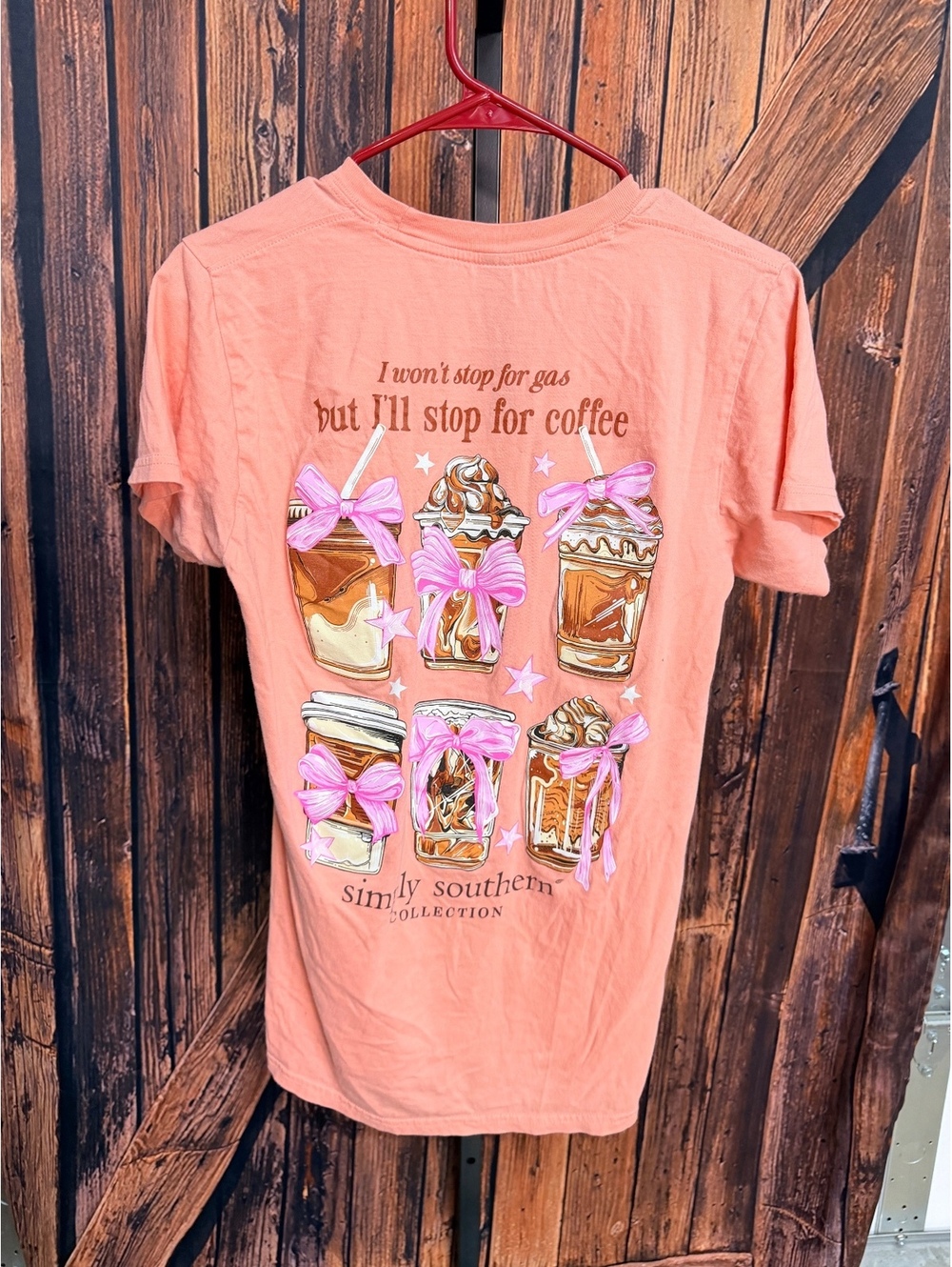 Simply Southern Peach Coffee Graphic T-Shirt Size Small